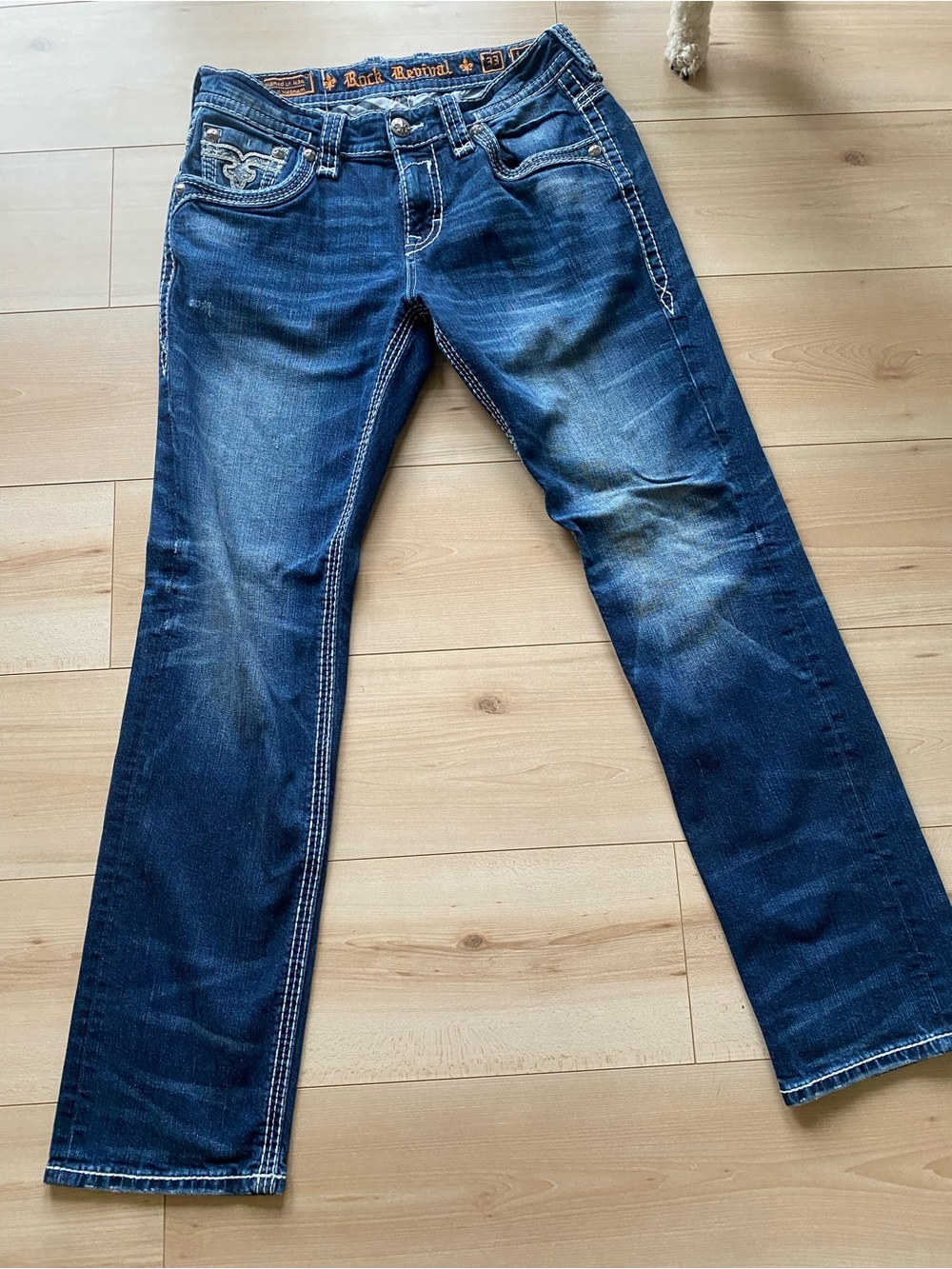 Rock Revival Men’s Bootcut Jeans in Dark Blue Wash